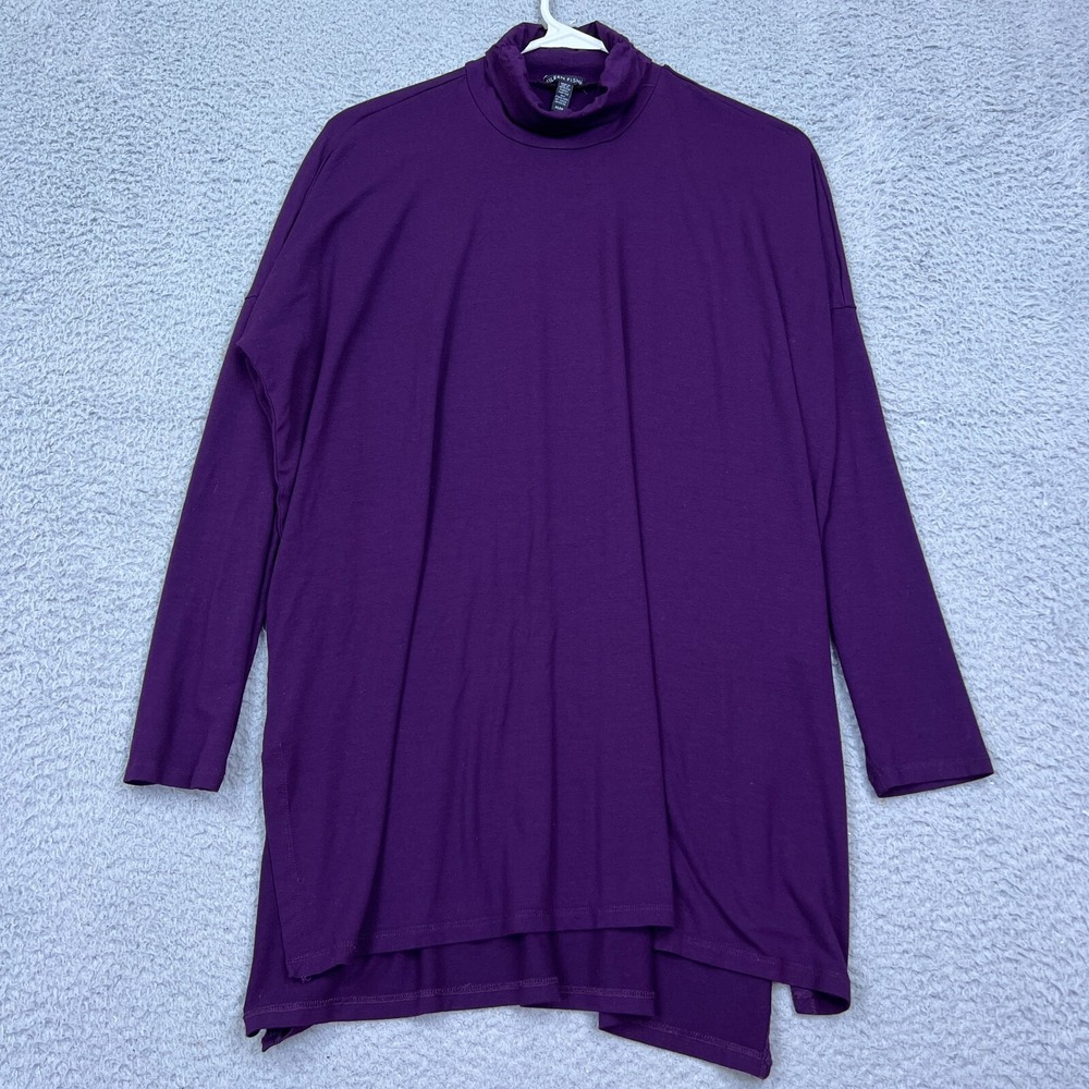 Eileen‎ Fisher Top Medium Purple Ultma Scrunch Neck Minimalist Long Pullover